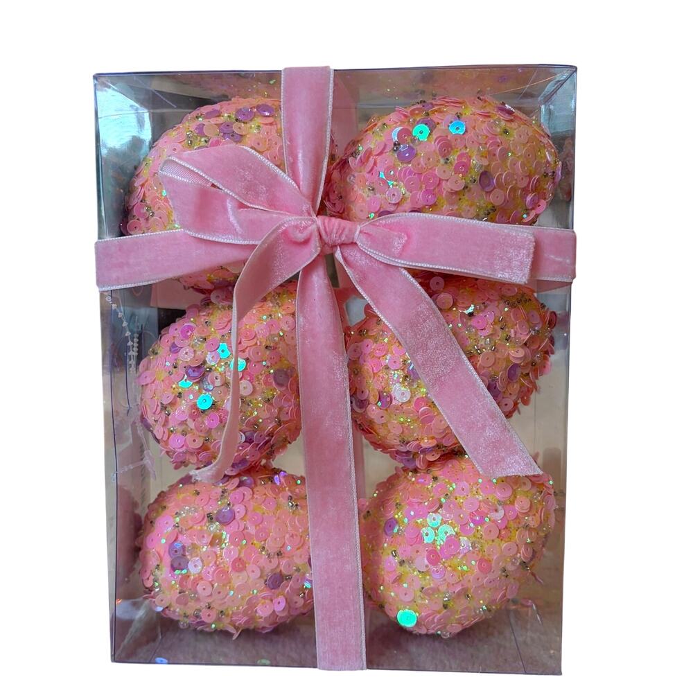 Martha Stewart Pink Sequined Easter Eggs Spring Bowl Filler Set of 6 NEW